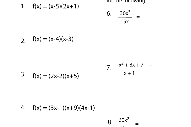 Free Algebra 2 Printable Worksheets