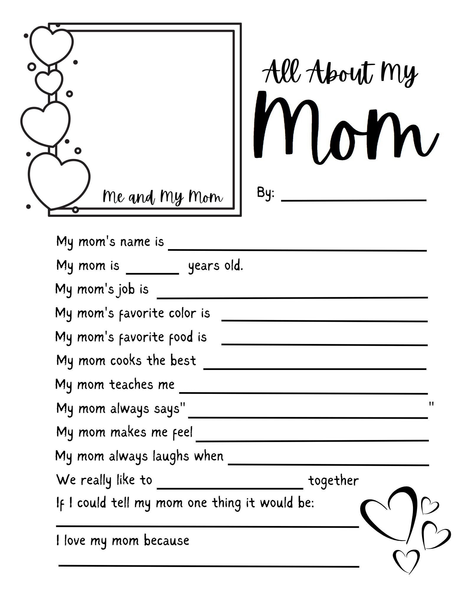All About My Mom Questionnaire Mother s Day Craft Mother s Day 