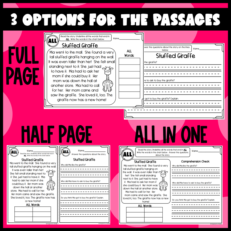 ALL ELL ILL OLL And ULL Word Family Phonics Reading Passages Made By Teachers