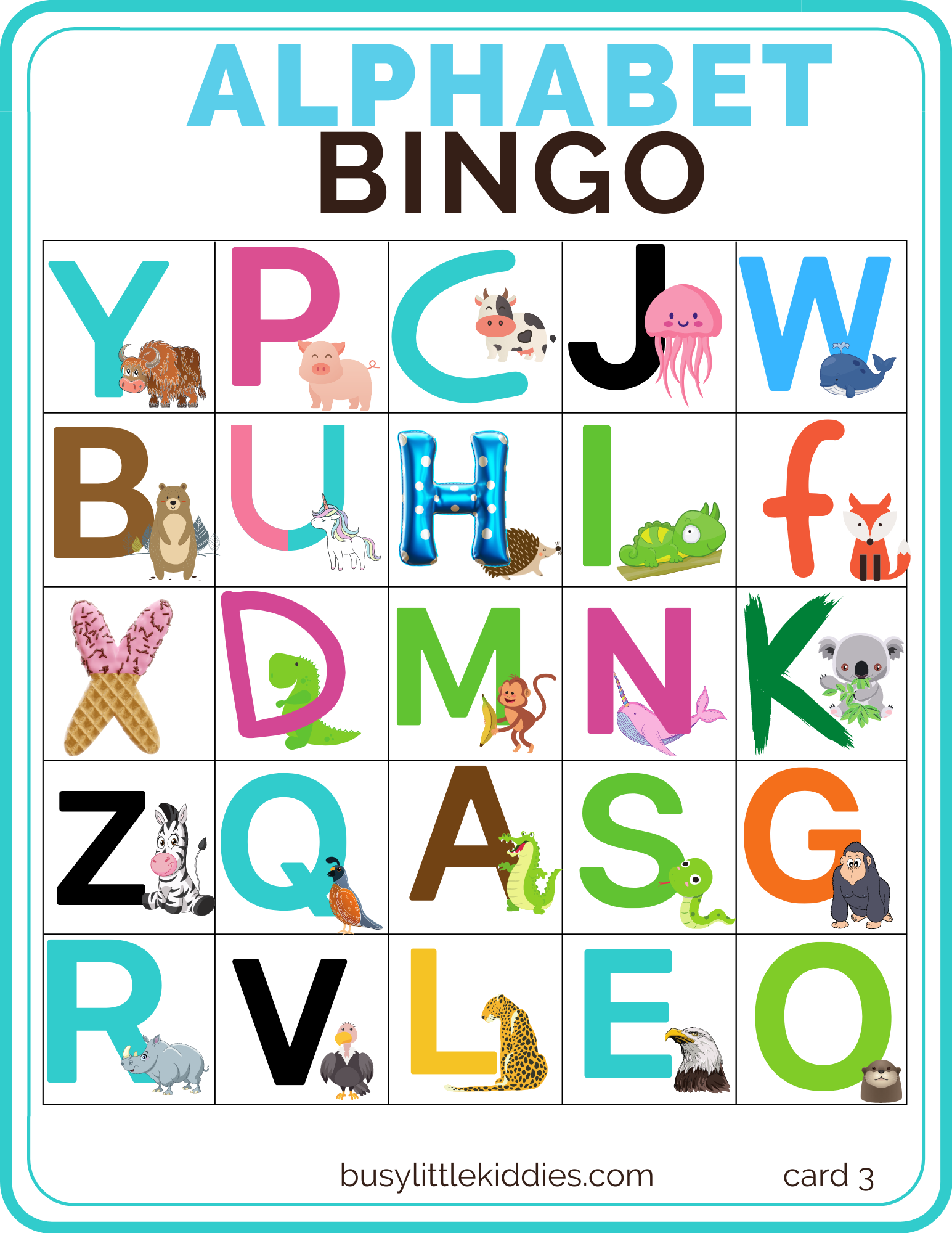 Alphabet Bingo Free Printable With Pictures For Kids From 3 Years Old Busy Little Kiddies