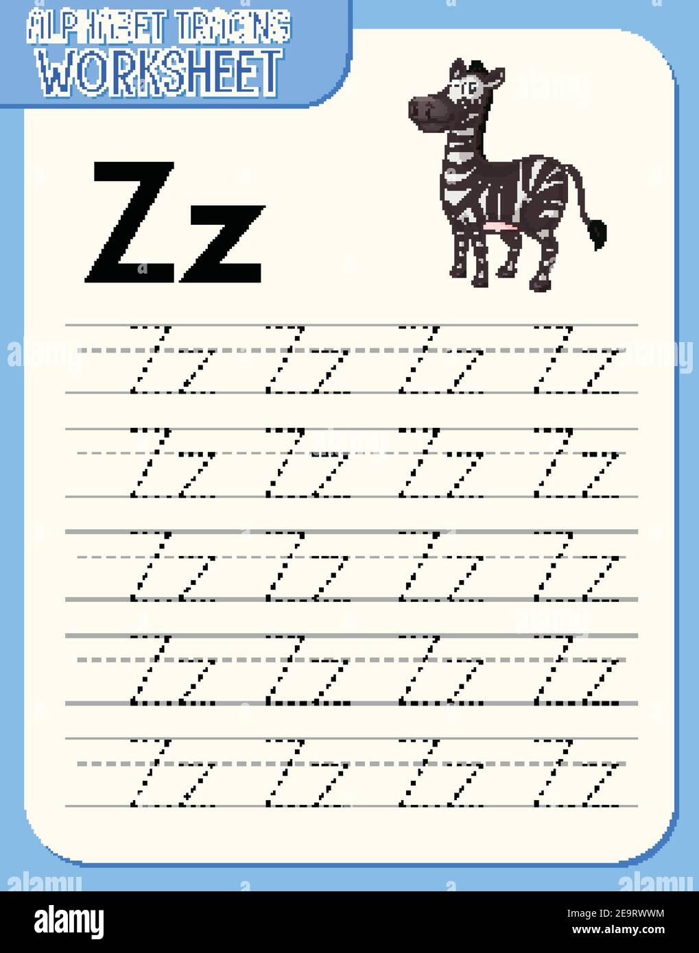 Alphabet Tracing Worksheet With Letter Z And Z Illustration Stock Vector Image U0026 Art Alamy
