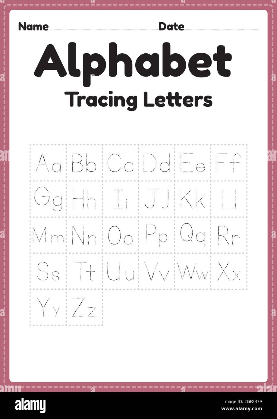 Alphabet Worksheets For Kindergarten Tracing Letters For Preschool Kids For Handwriting Practice And Educational Activities In A Printable Page Stock Vector Image U0026 Art Alamy