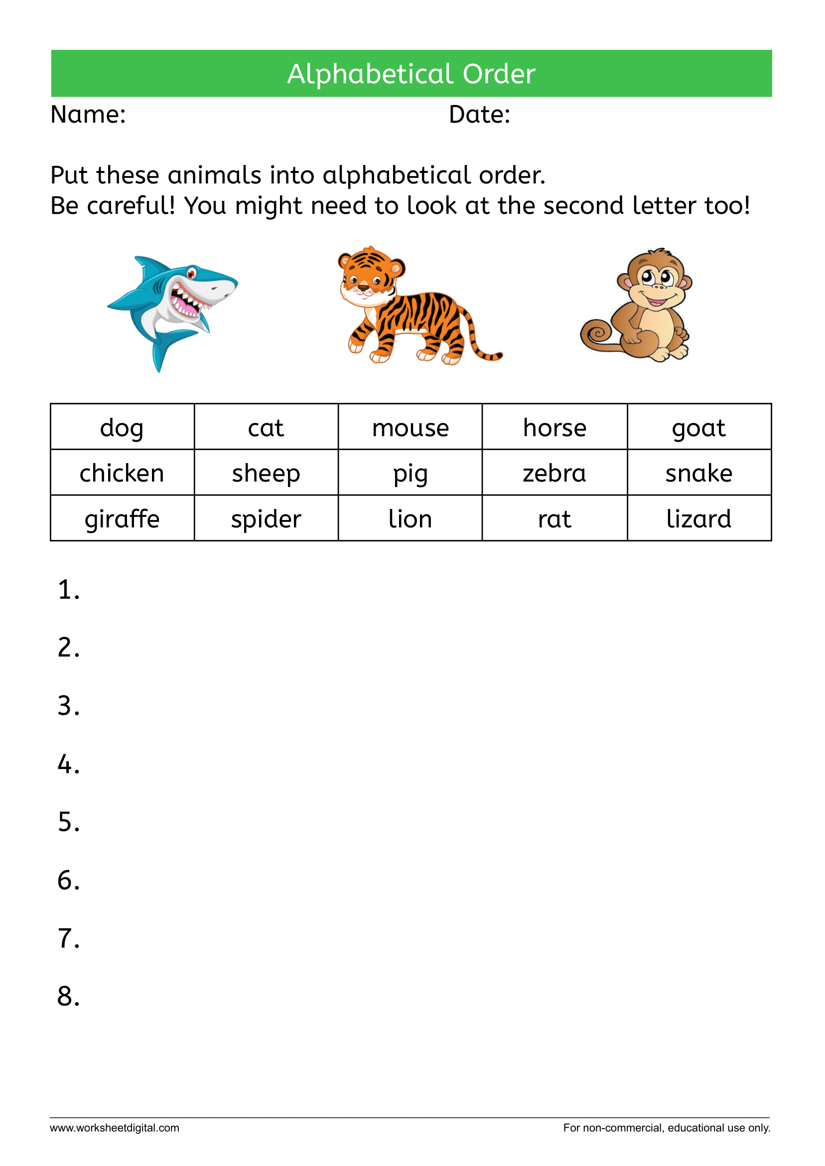 Alphabetical Order Animals Worksheet Digital 1 Teacher Made Alphabetical Order Animals Worksheet Digital 1 Teacher Made