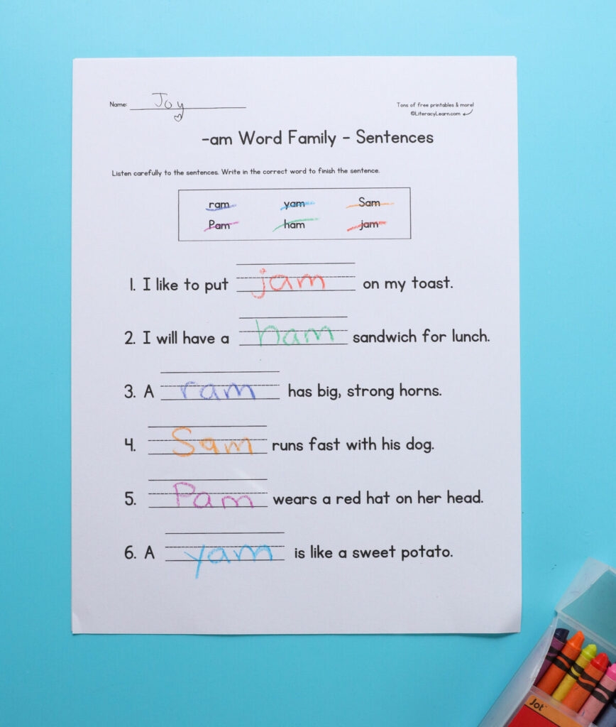 Am Word Family Worksheets 7 FREE Printables Literacy Learn
