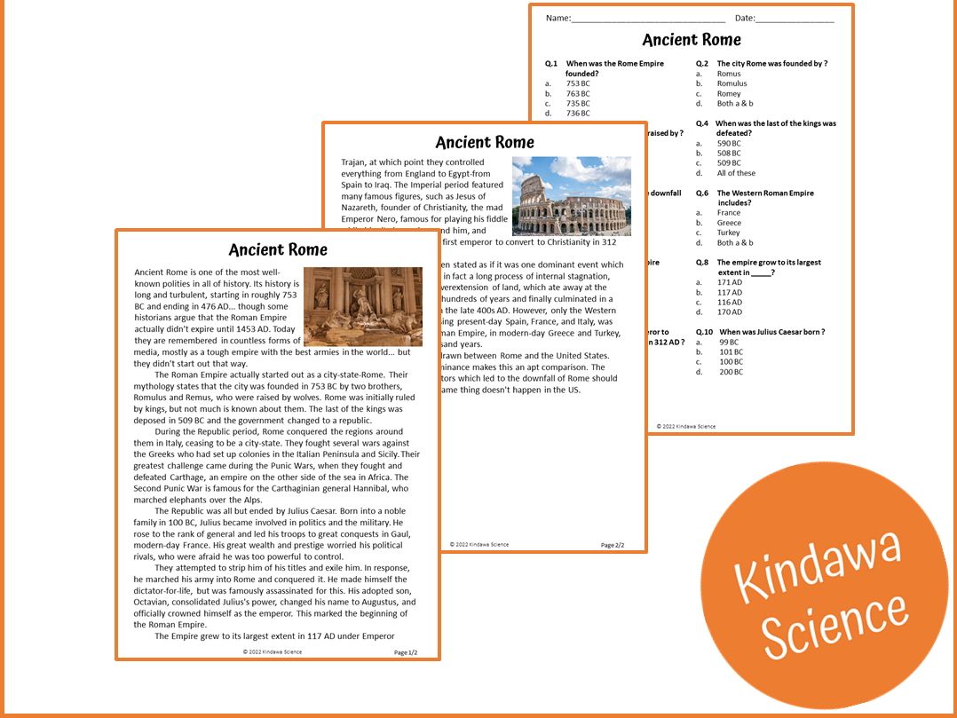 Ancient Rome Reading Comprehension Passage And Questions PDF Teaching Resources