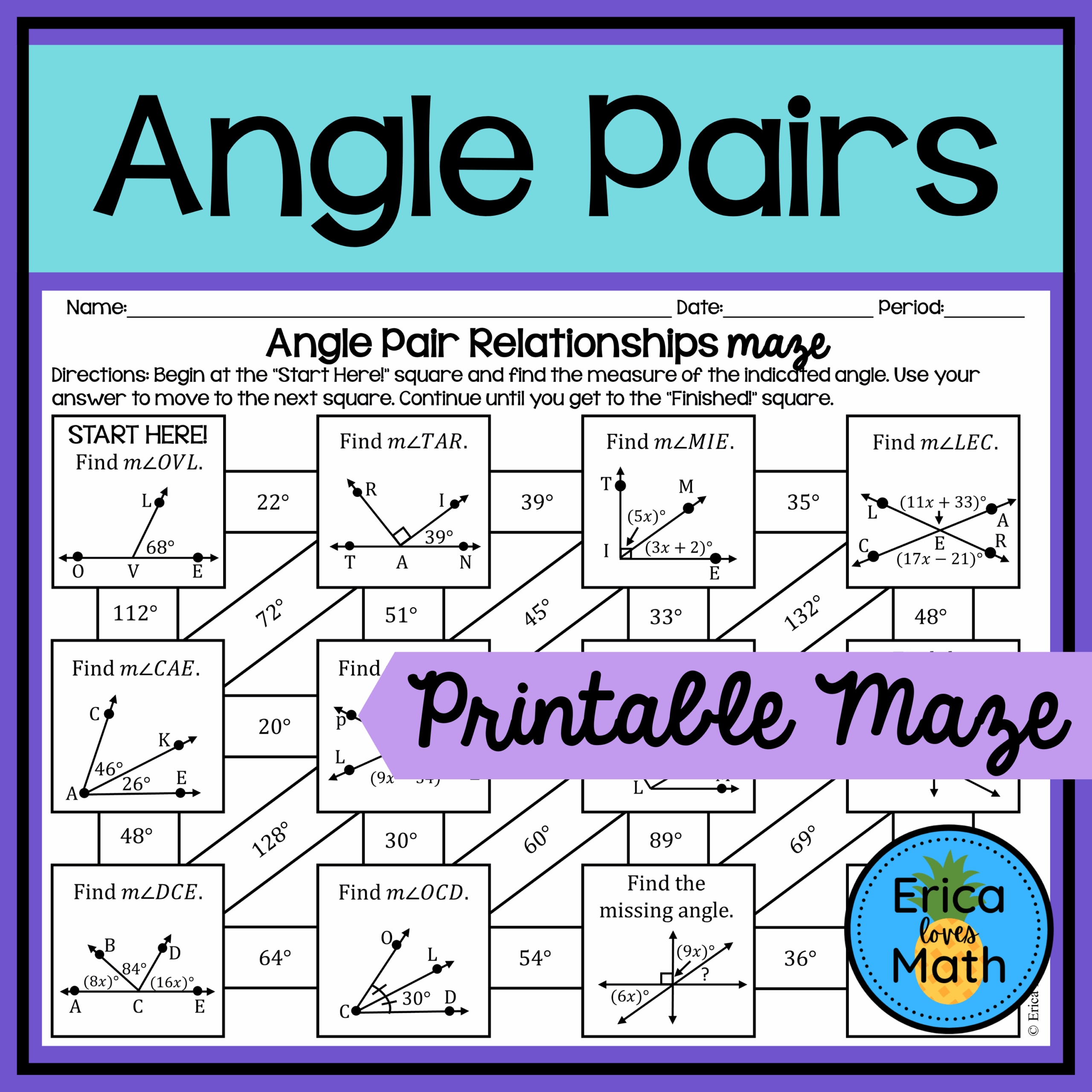 Angle Pair Relationships Activity Maze Made By Teachers