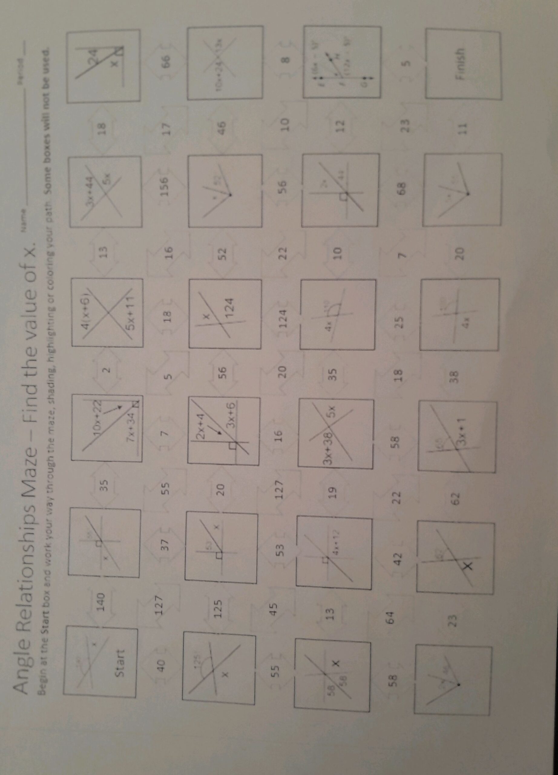 Angle Relationships Maze Solving Equations Worksheet Answer Key