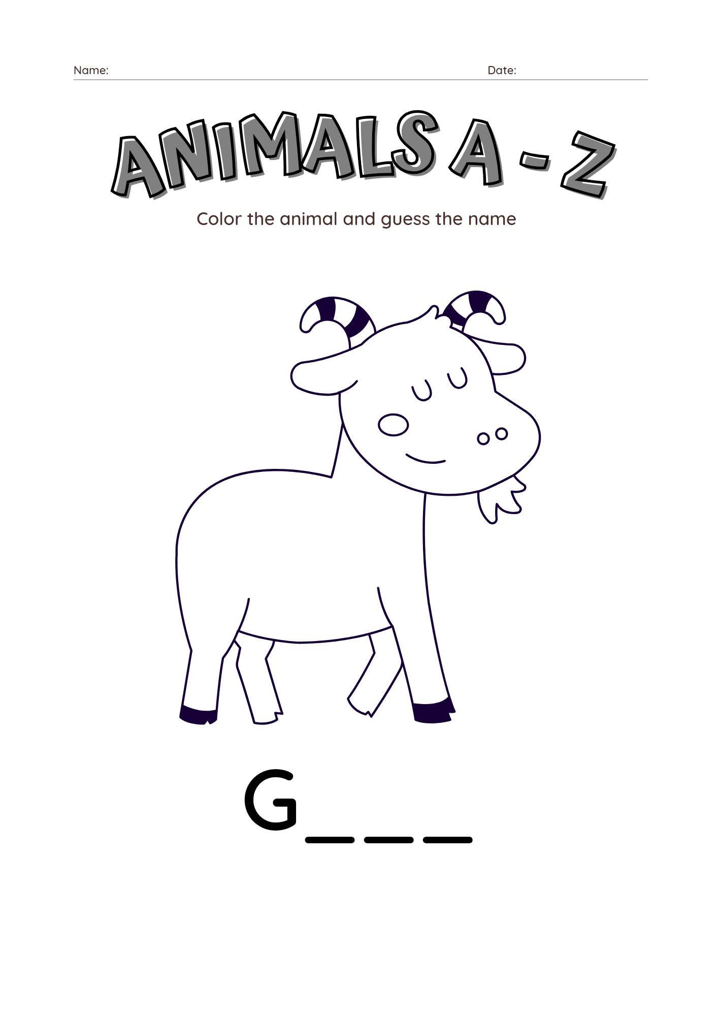 Animals Alphabet A Z Coloring And Guess The Name Worksheet For Animals Alphabet A Z Coloring And Guess The Name Worksheet For