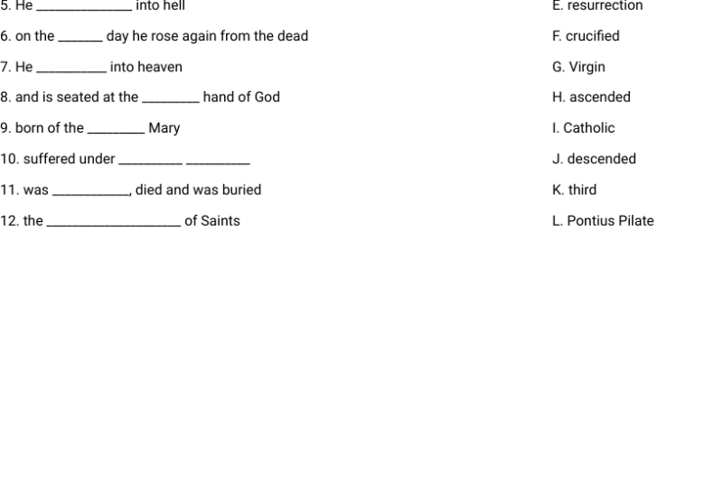Free Printable Apostles’ Creed Worksheet