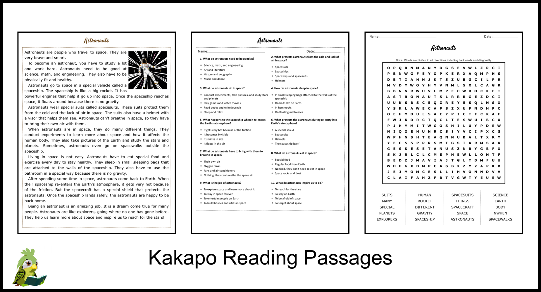 Astronaut Reading Comprehension Worksheet Astronaut Reading Comprehension Worksheet