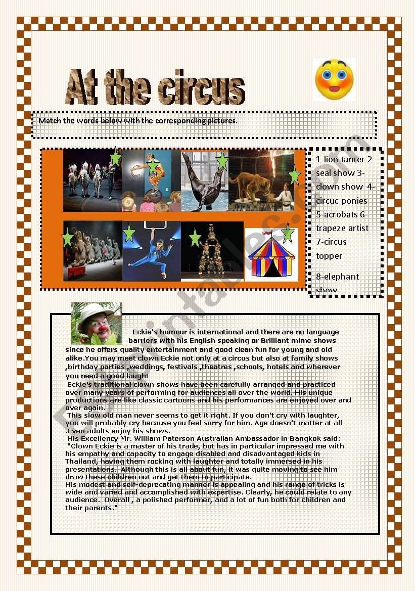 At The Circus Reading Comprehension Worksheet
