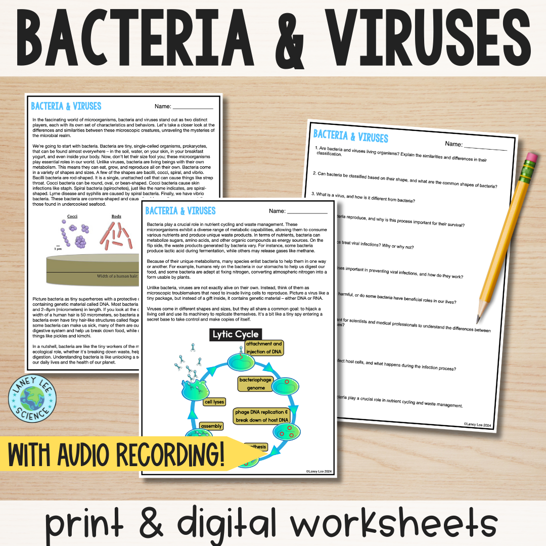 Bacteria And Viruses Reading Comprehension Worksheets Laney Lee