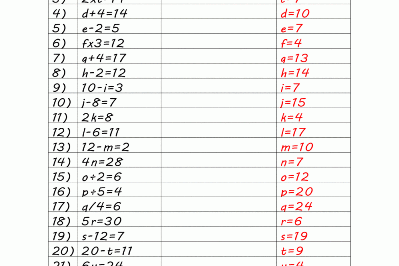 Free Algebra Worksheets Printable With Answers