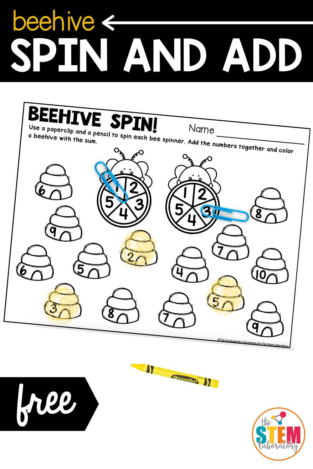 Paperclip Spinner Worksheet Math Kindergarten