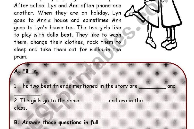 Reading Comprehension Worksheets About Friendship