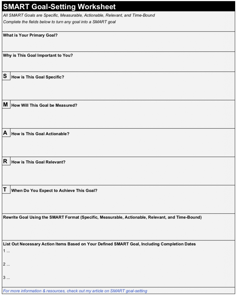 2020 Goal Setting Worksheet Free Printable