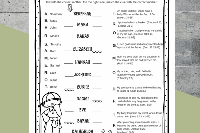 Free Printable Bible Worksheets For Kids