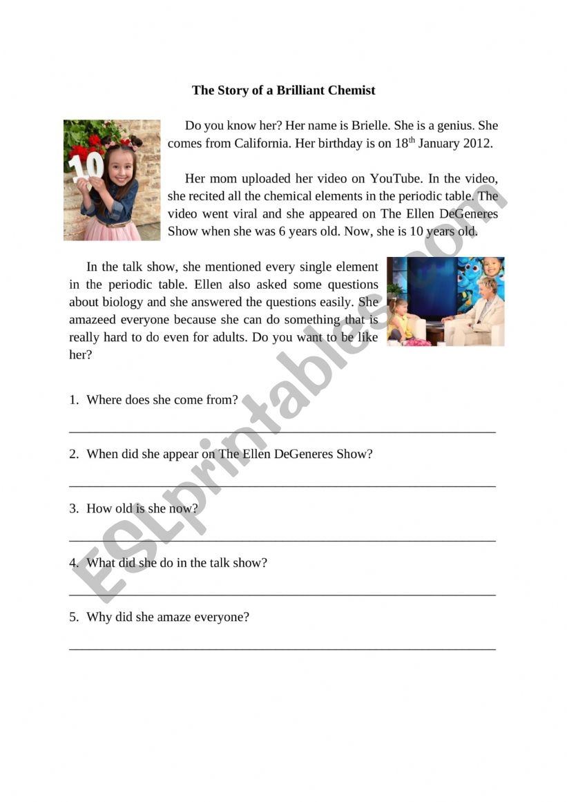 Biography Reading Comprehension The Story Of A Brilliant Chemist 