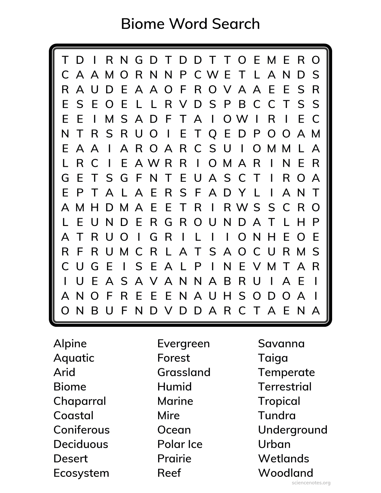 Biome Word Search Biome Word Search