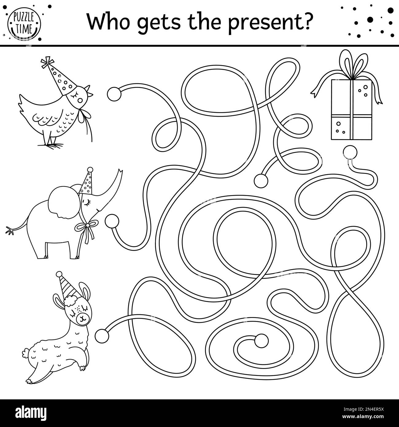 Birthday Black And White Maze For Children Holiday Outline