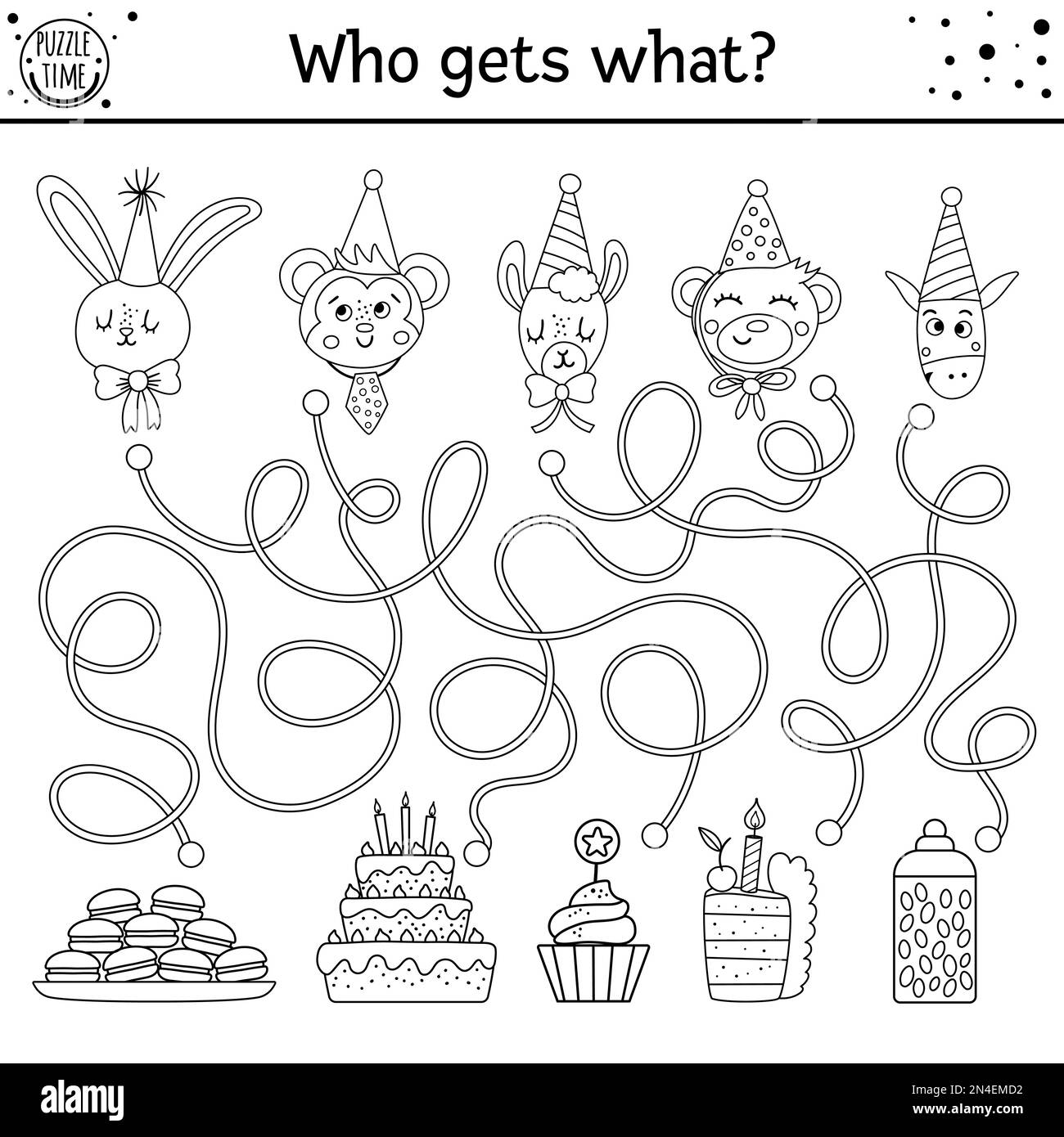 Birthday Black And White Maze For Children Holiday Preschool