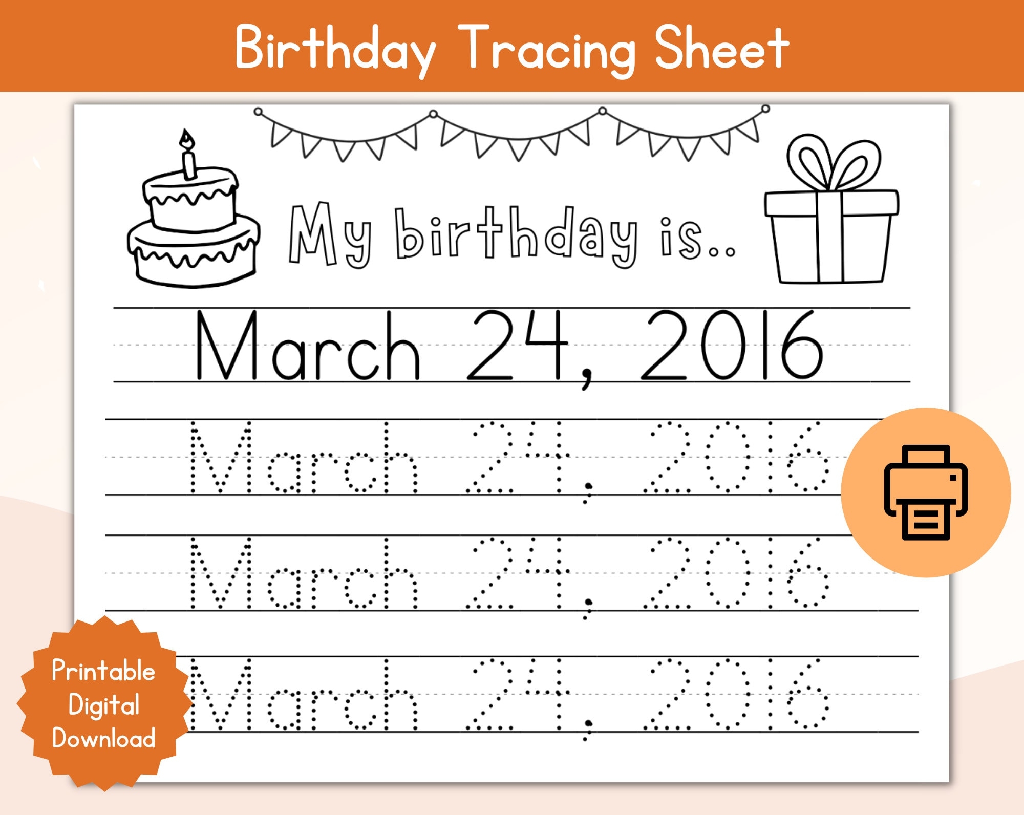 Birthday Tracing Custom Worksheet Personalized Birthdate Tracing 