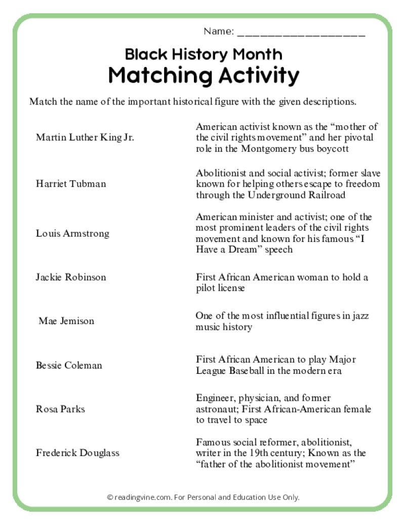 Free Black History Printable Worksheets