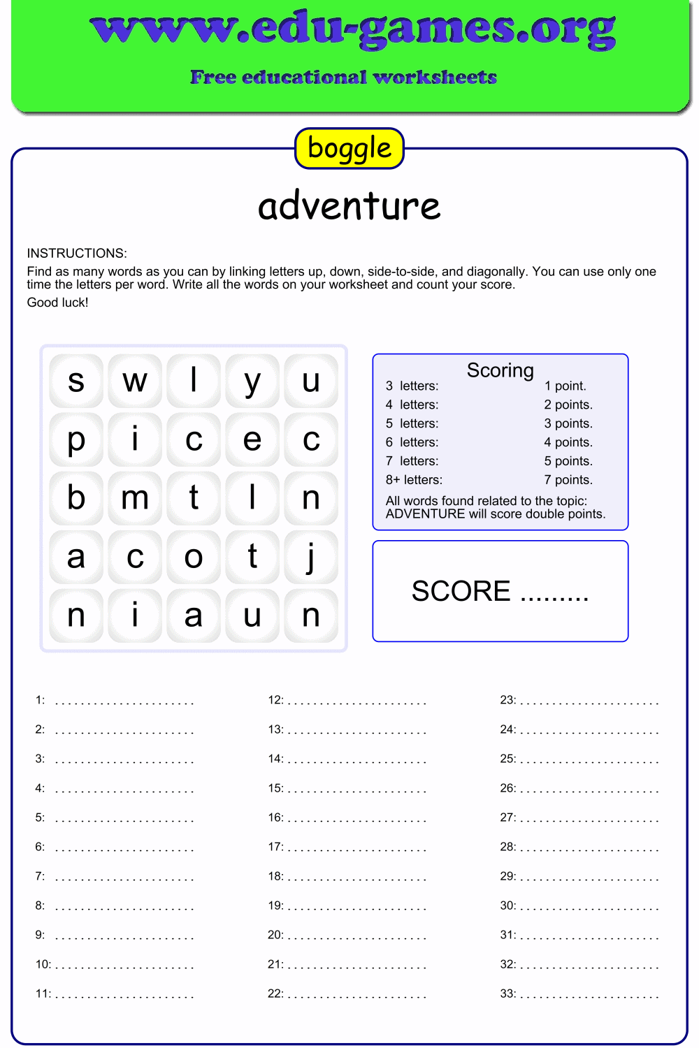 Boggle Maker The Printable Worksheets Creator