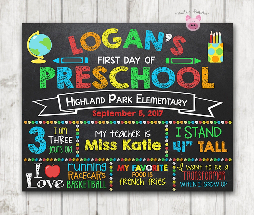 Boy Printable First Day Of School Sign First Day Of Preschool Chalkboard Sign Happy Barn Boy Printable First Day Of School Sign First Day Of Preschool Chalkboard Sign Happy Barn