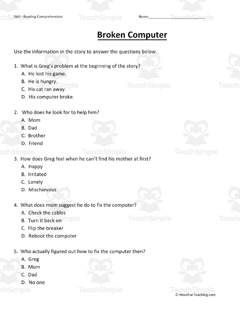 Broken Computer Reading Comprehension Worksheet Worksheets Library