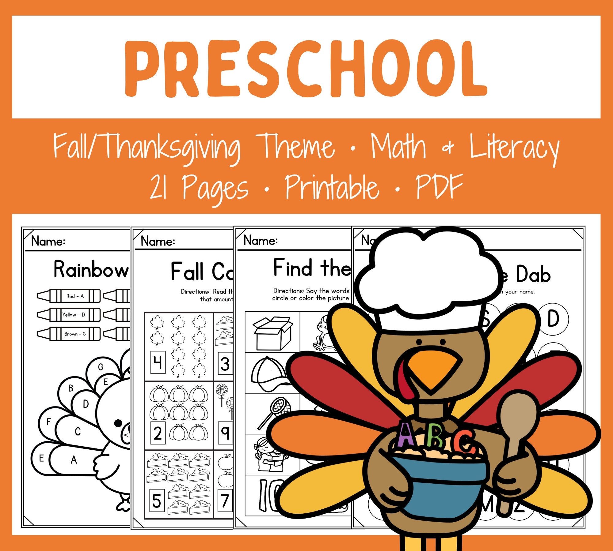 Buy Preschool Worksheets Printable Homeschool Teacher Resources Instant Download Fall Themed No Prep Thanksgiving Activities Online In India Etsy