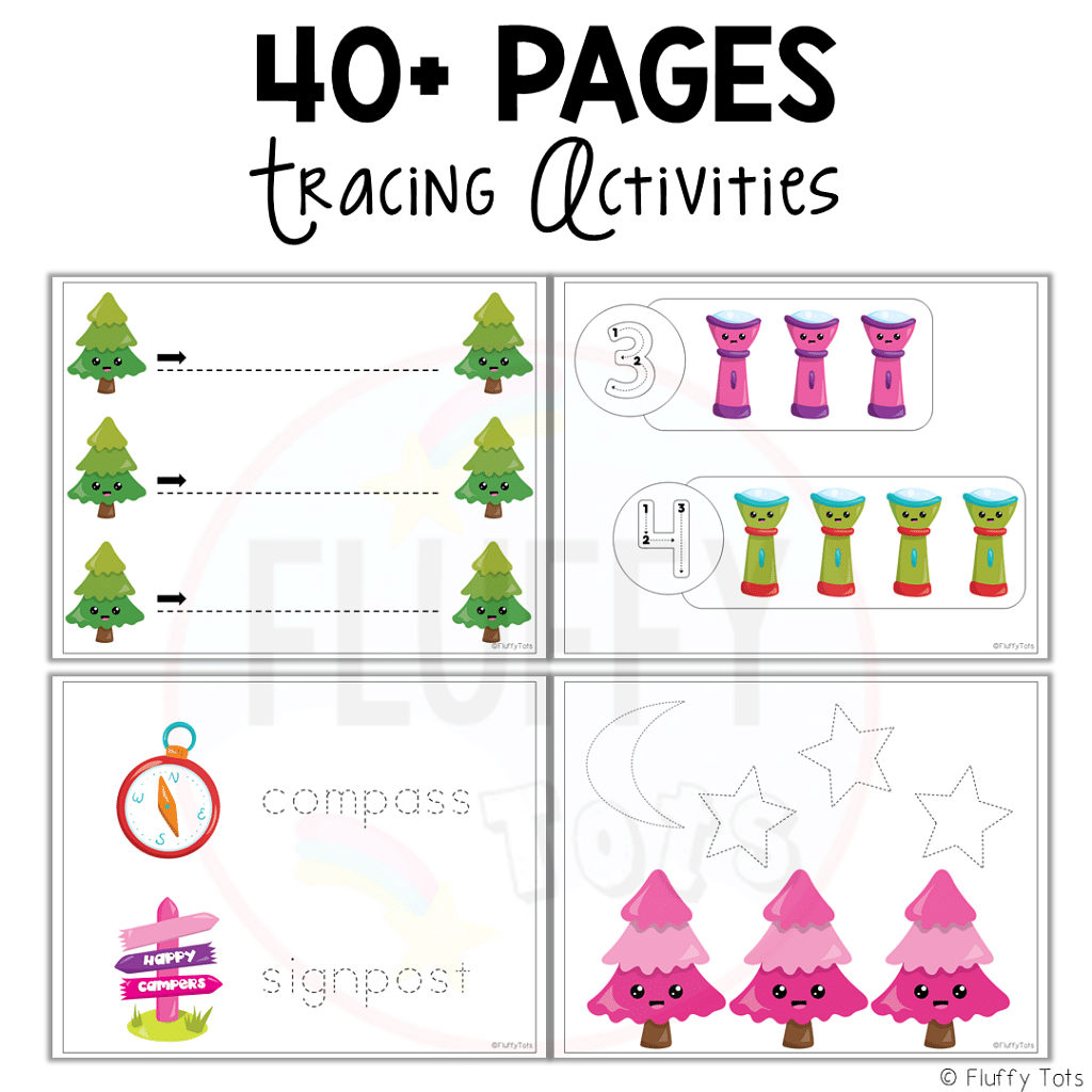 Camping Theme Preschool Tracing Pack FluffyTots Camping Theme Preschool Tracing Pack FluffyTots