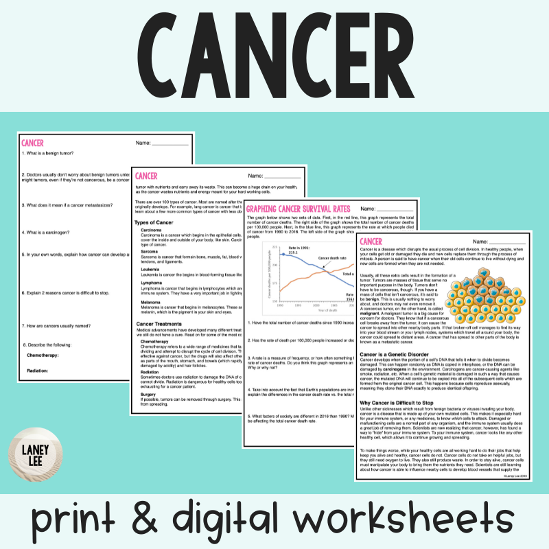 Cancer Guided Reading Worksheet For Middle School Science