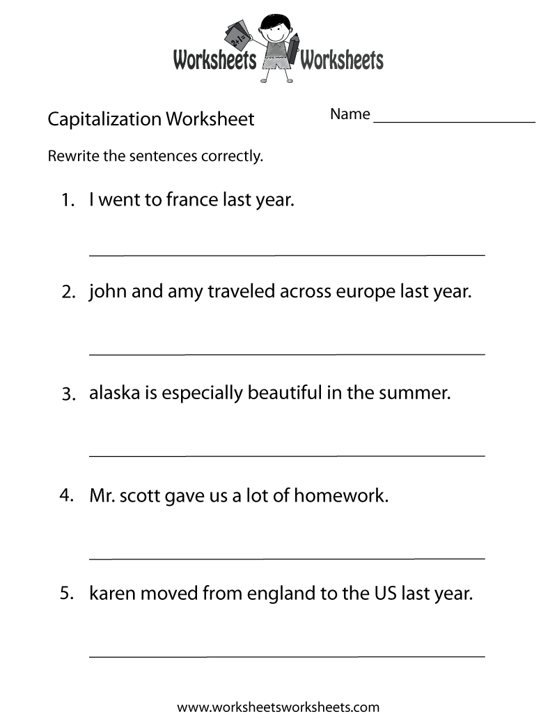 Free Printable Capitalization Worksheets For Kindergarten