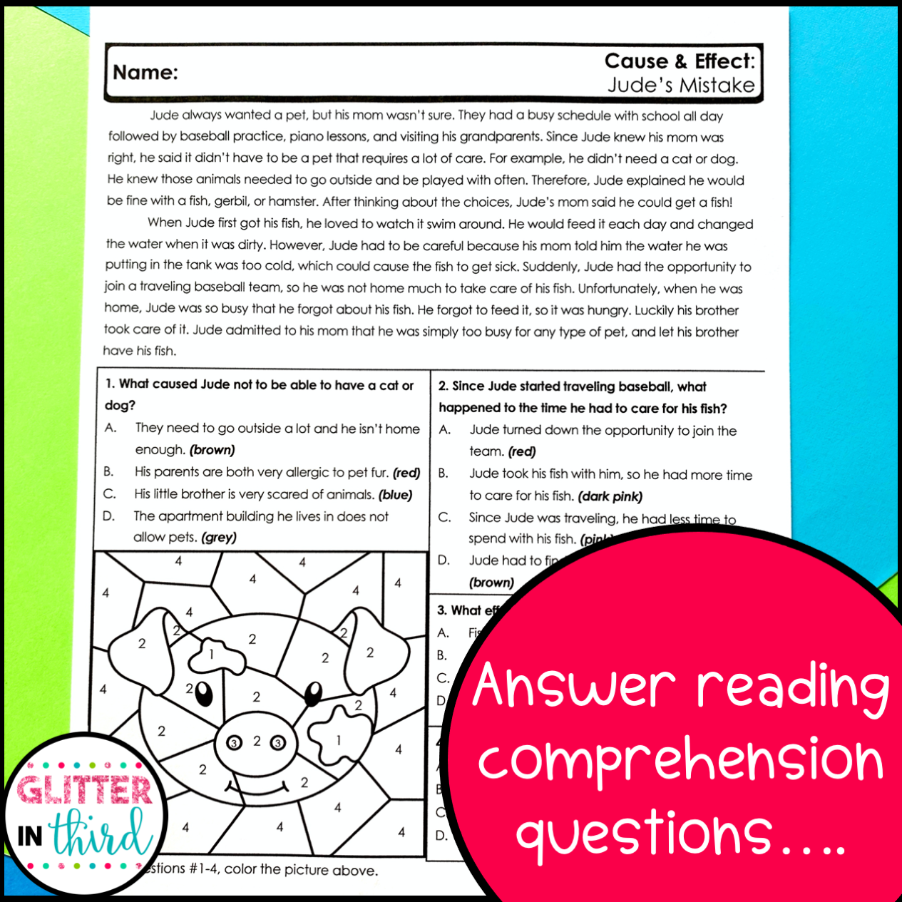 Cause U0026 Effect Color By Number Worksheets Glitter In Third