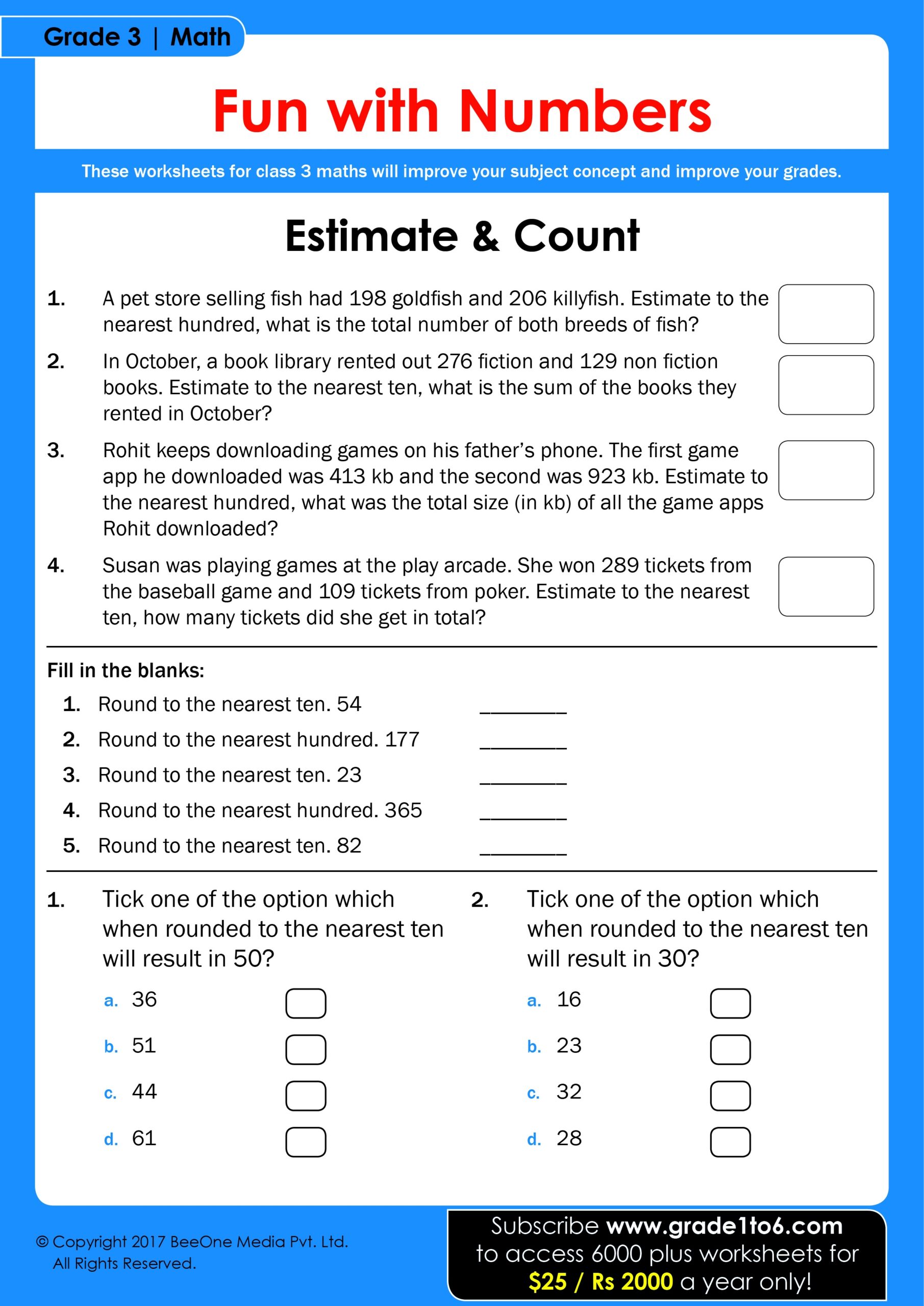 CBSE Maths Worksheet For Class 3 Grade1to6 CBSE Maths Worksheet For Class 3 Grade1to6