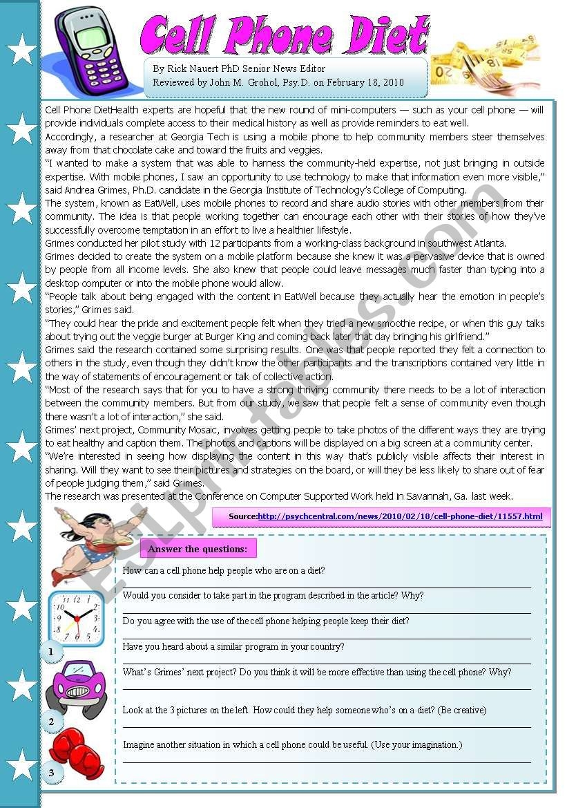 Cell Phone Diet Comprehension Writing Grammar Speaking 4 