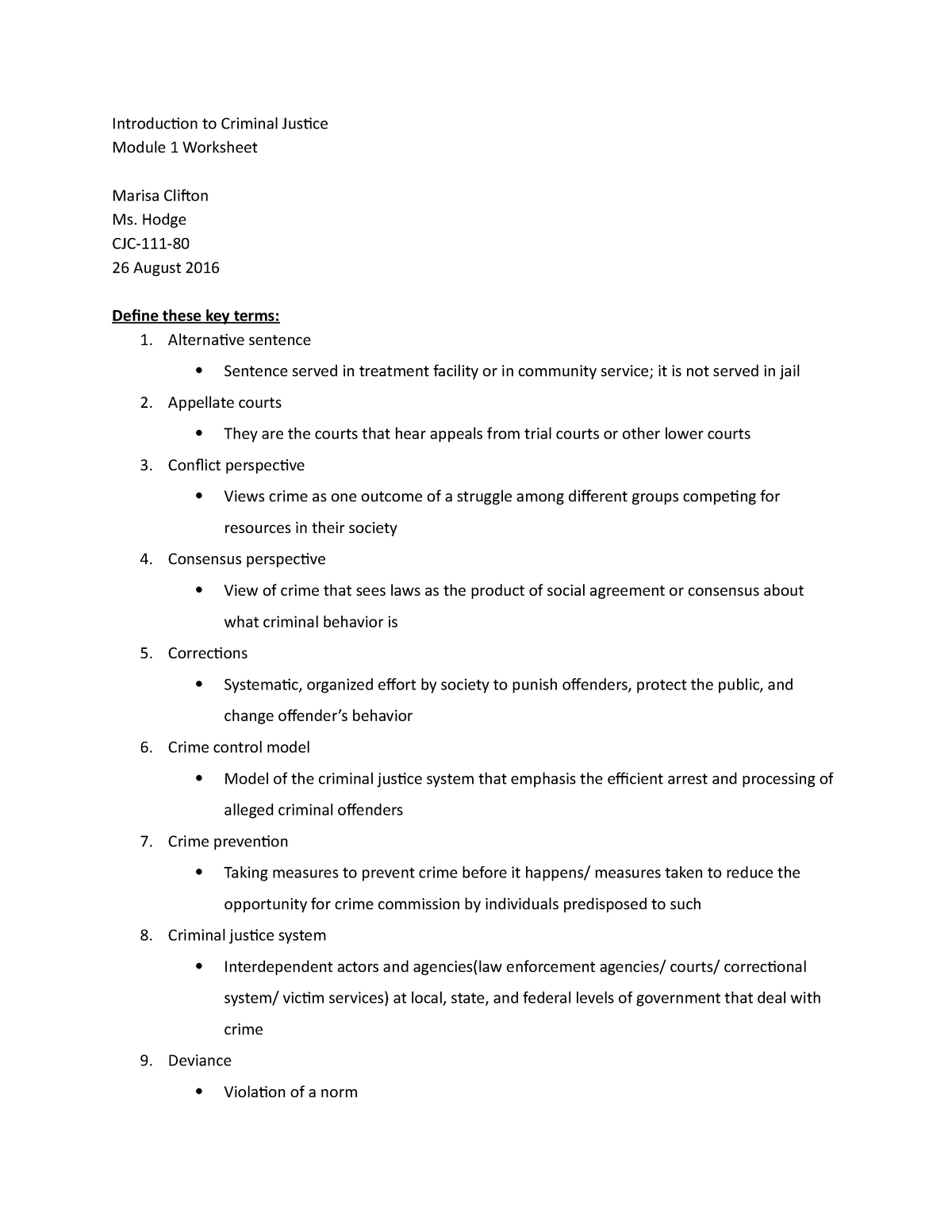 Chapter 1 Worksheet Introduction To Criminal Justice Module 1 Worksheets Library