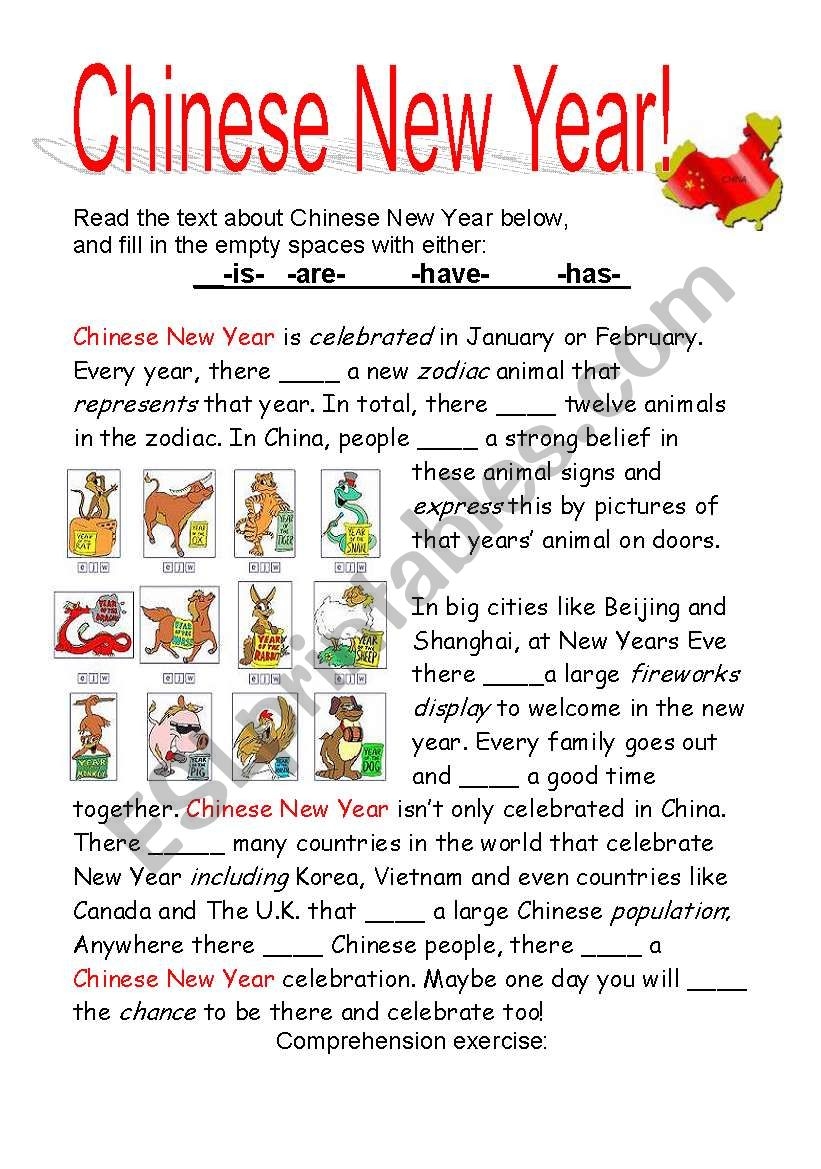 Chinese New Year Reading Comprehension Worksheet