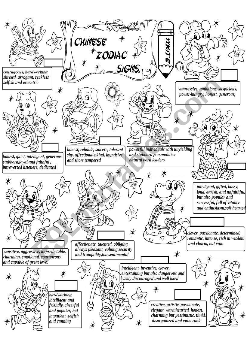 Chinese Zodiac Signs ESL Worksheet By Angelamoreyra