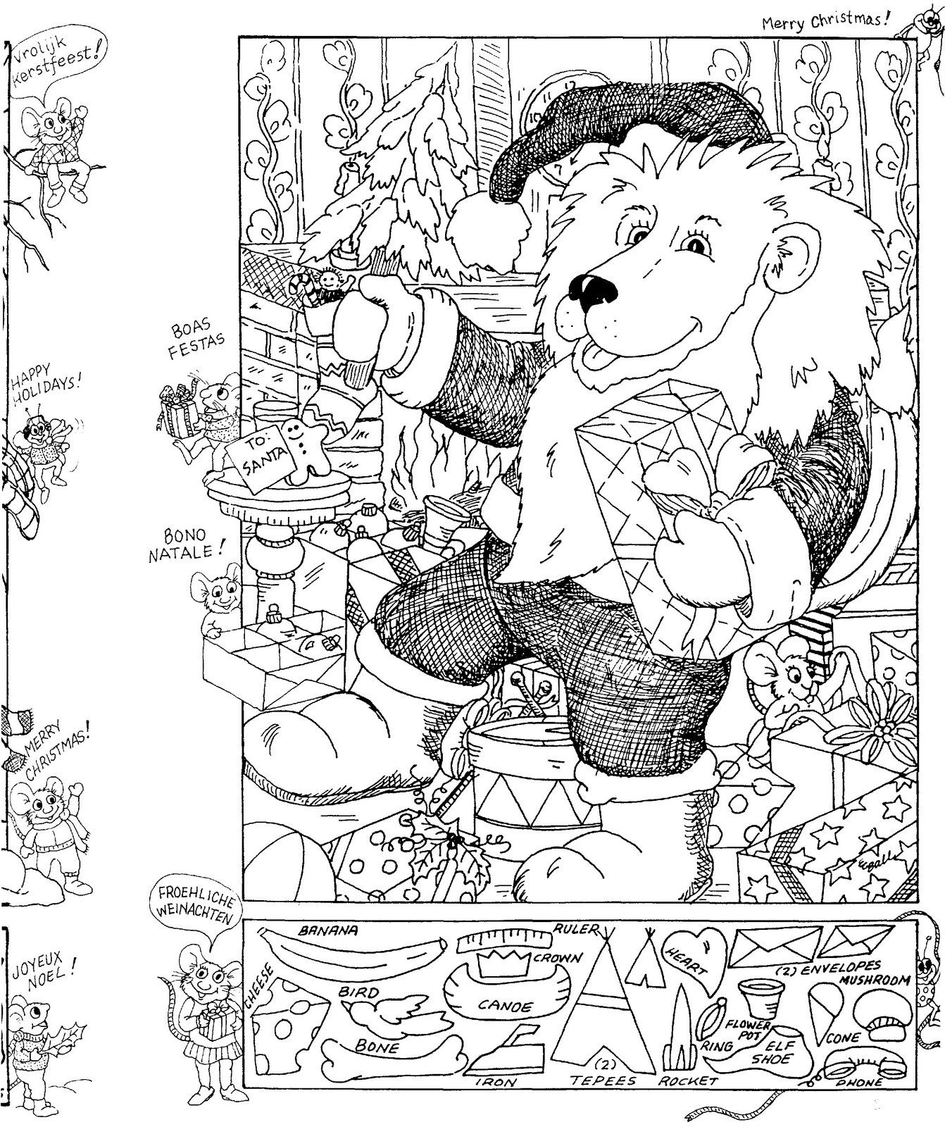 Christmas Hidden Picture Puzzle Coloring Page Worksheets Library