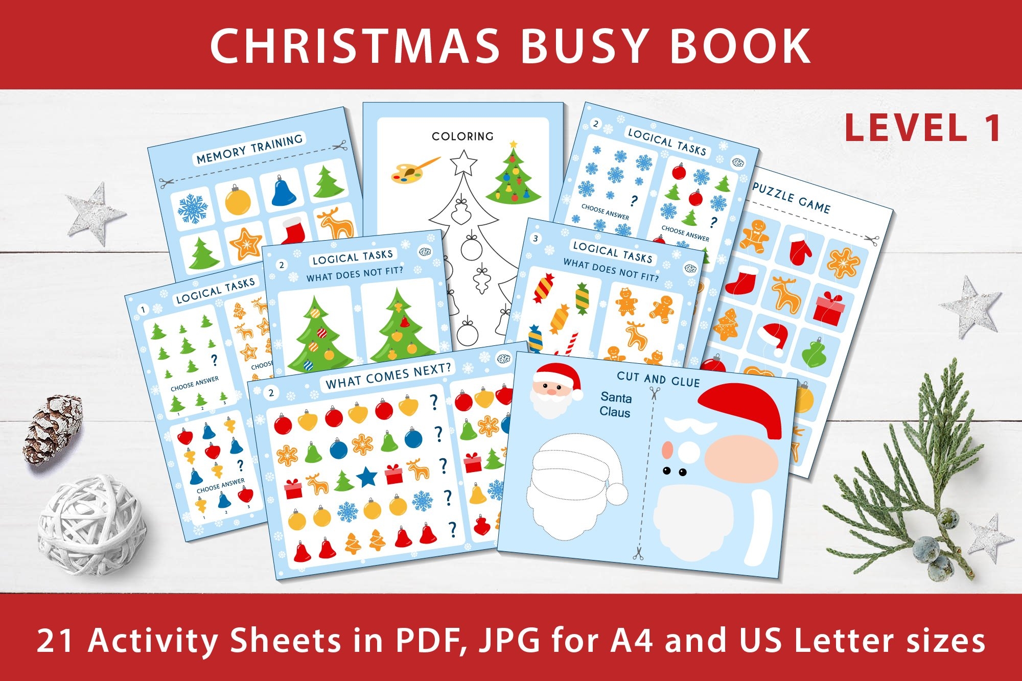 Christmas Printable Activity Busy Book For Preschool PDF JPG