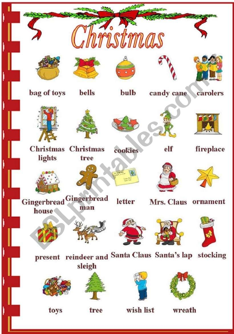 Christmas Vocabulary ESL Worksheet By Vanda51