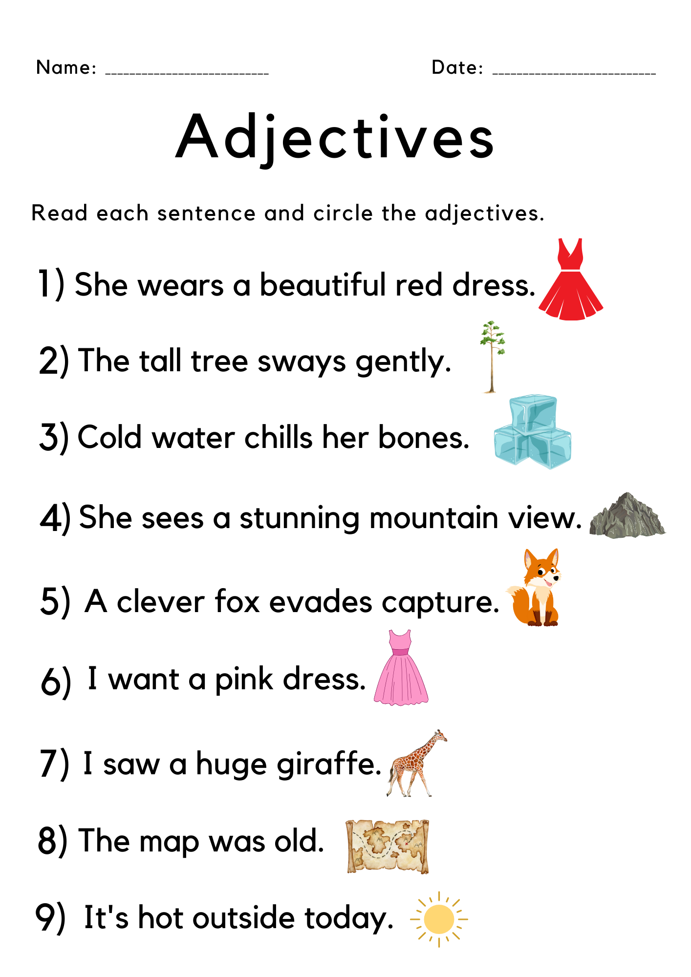 Circle The Adjective With Answers Worksheet For Grade 1 Teaching Circle The Adjective With Answers Worksheet For Grade 1 Teaching