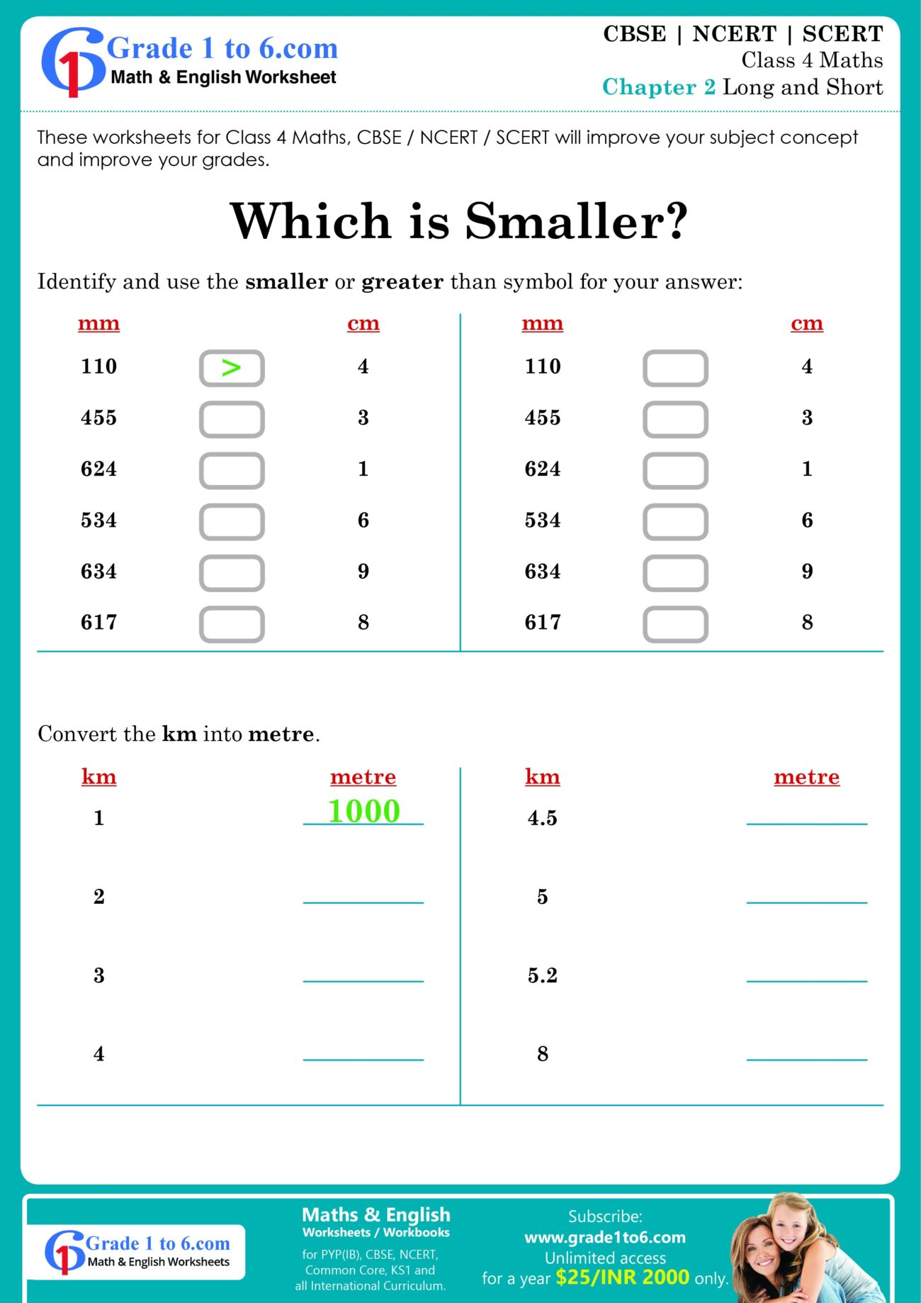 Class 4 Maths Worksheets Grade1to6