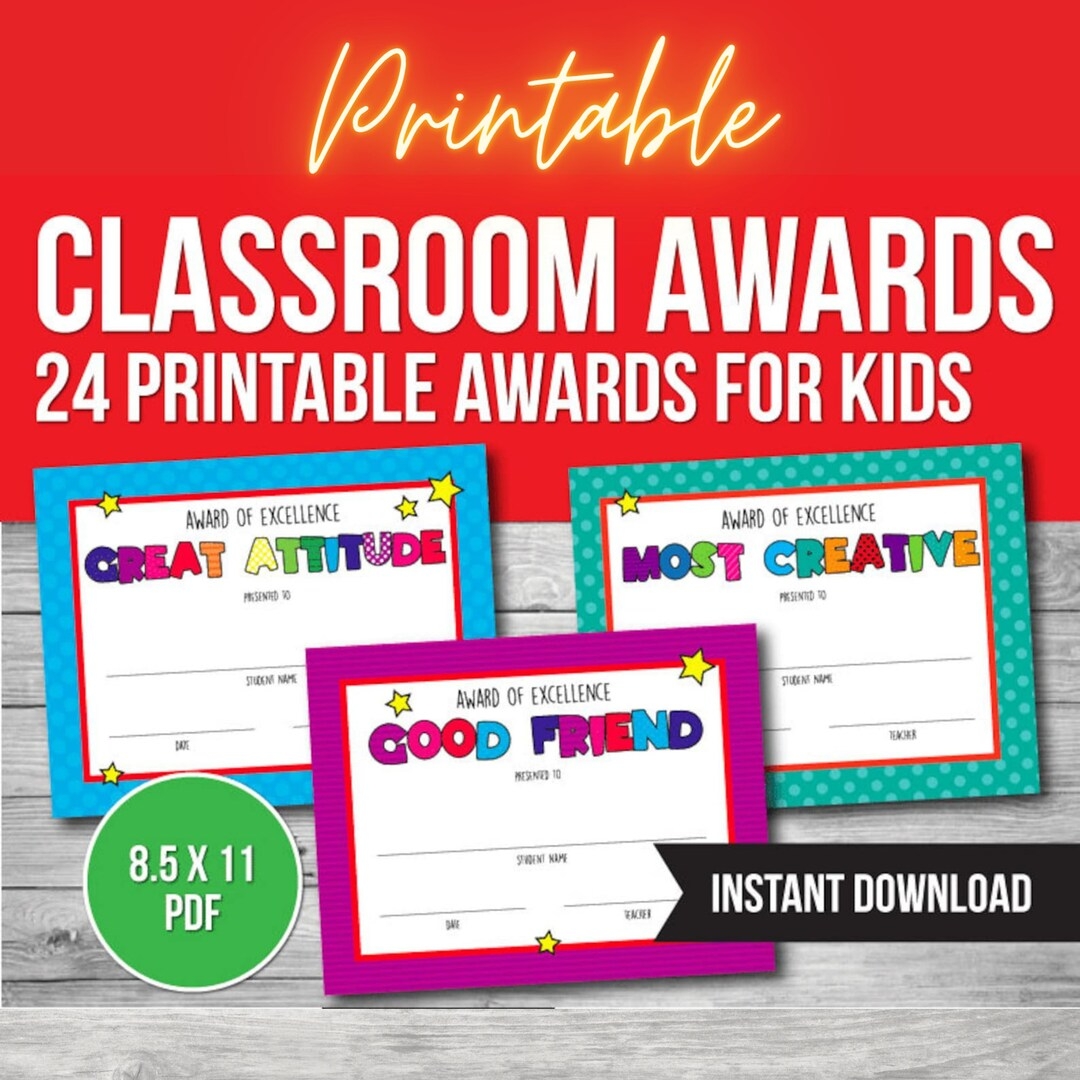 Classroom Awards Printable Bundle 24 Student Award Certificates PDF End Of Year Awards Teacher Printable Instant Download Etsy