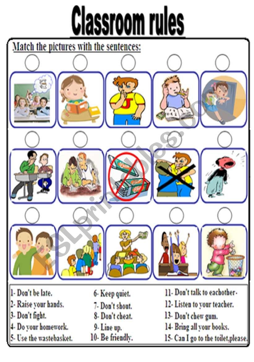 Classroom Rules ESL Worksheet By Bolflayke