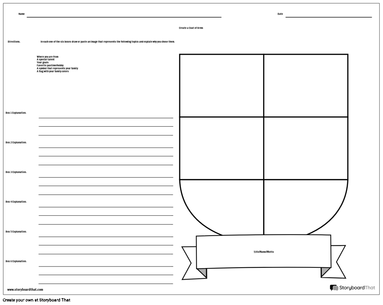Coat Of Arms Student Activity Free To Print Storyboard