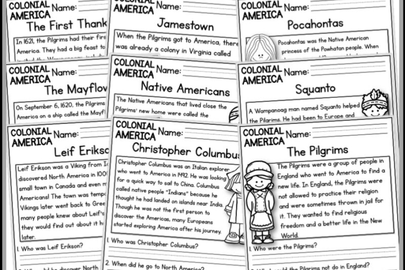Colonial America Reading Comprehension Worksheet