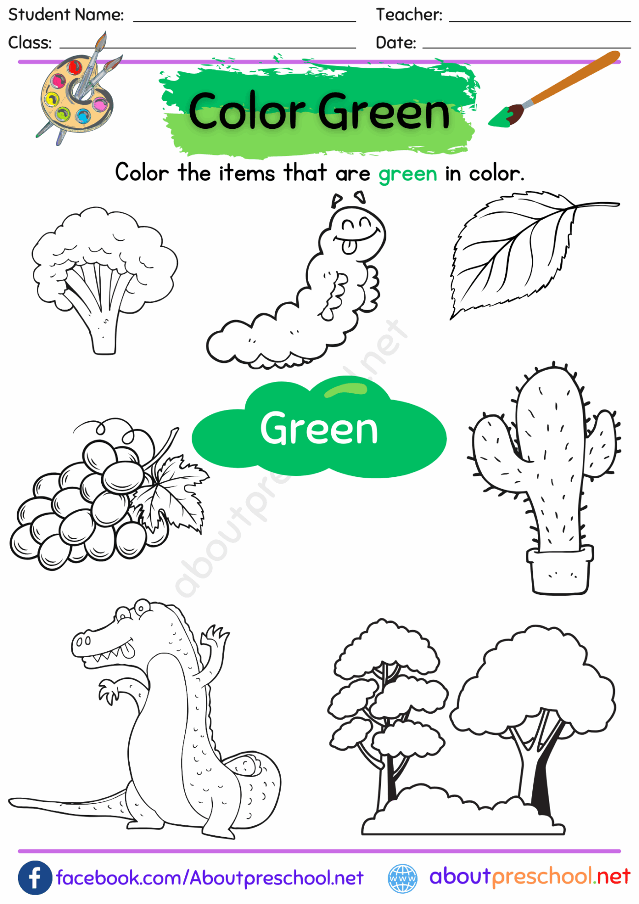 Color Green Worksheet For Preschool About Preschool